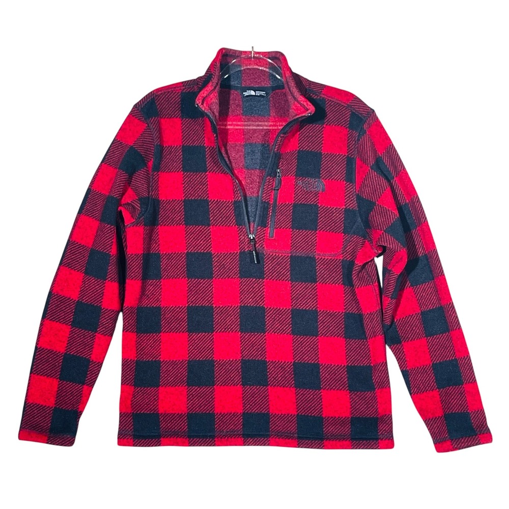 The North Face Fleece Pullover Mens Medium Red Buffalo Plaid 1/4 Zip